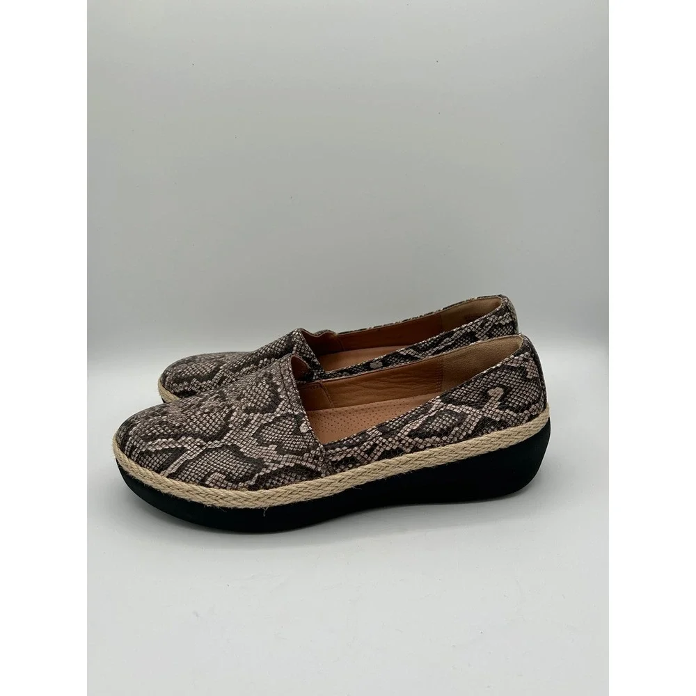 FitFlop Supercomff Snakeskin Espadrille Loafers Brown Black K91-585 Women Sz 8.5
